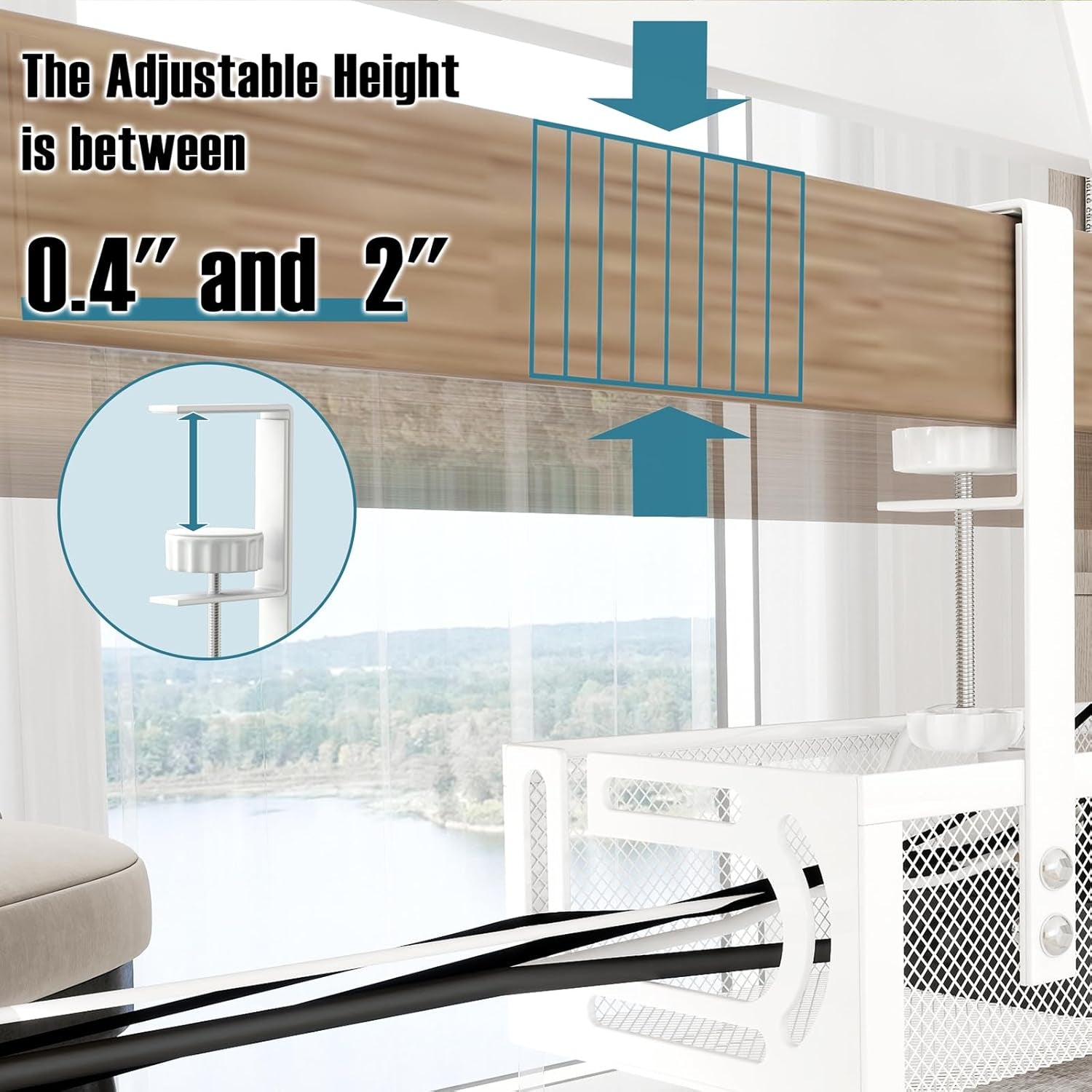 No Drill under Desk Cable Management Tray,  15.7" Cord Organizer for Table, Clamp Mount Desk Cable Management, Premium Carbon Steel Cable Organizer for Office, Home (White)