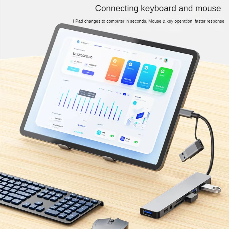 USB 3.0 Type C Adapter Docking Ststion USB 2.0 Port TF SD Card Reader Audio Output Multi-Hub Splitter for Macbook Pro Computer