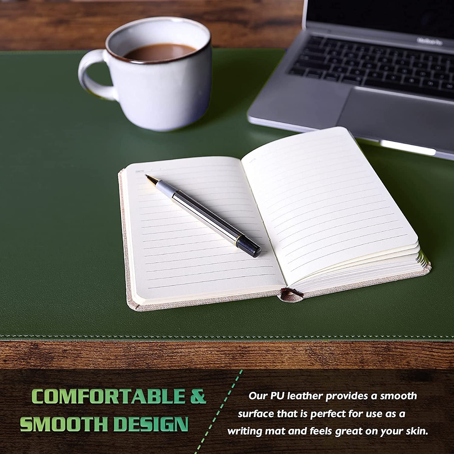 Desk Mat, Blotter, Dual-Sided Office Desk Pad, Waterproof Desk Mat for Desktop, Desk Blotters, PVC Leather Pad Protector (Dark Green, 31.5" X 15.7")